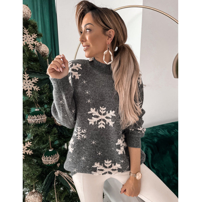 Women's Snowflake Christmas Knitted Jumper in Grey