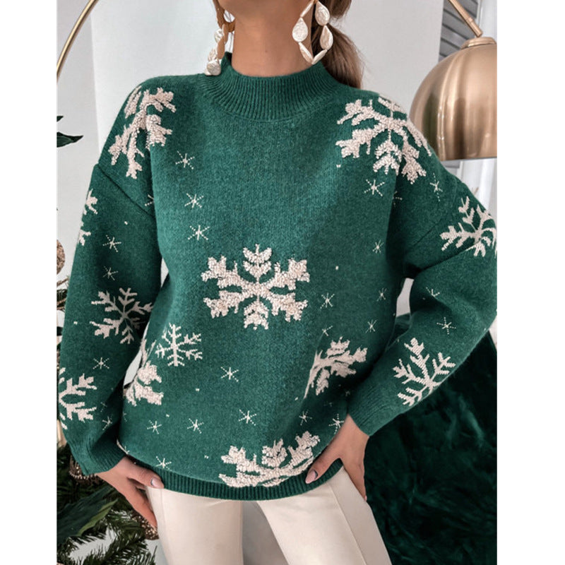 Women's Snowflake Christmas Knitted Jumper in Green