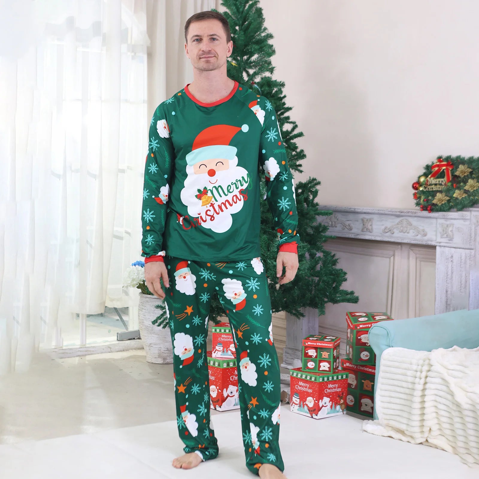 Santa Claus Green Christmas Pyjamas