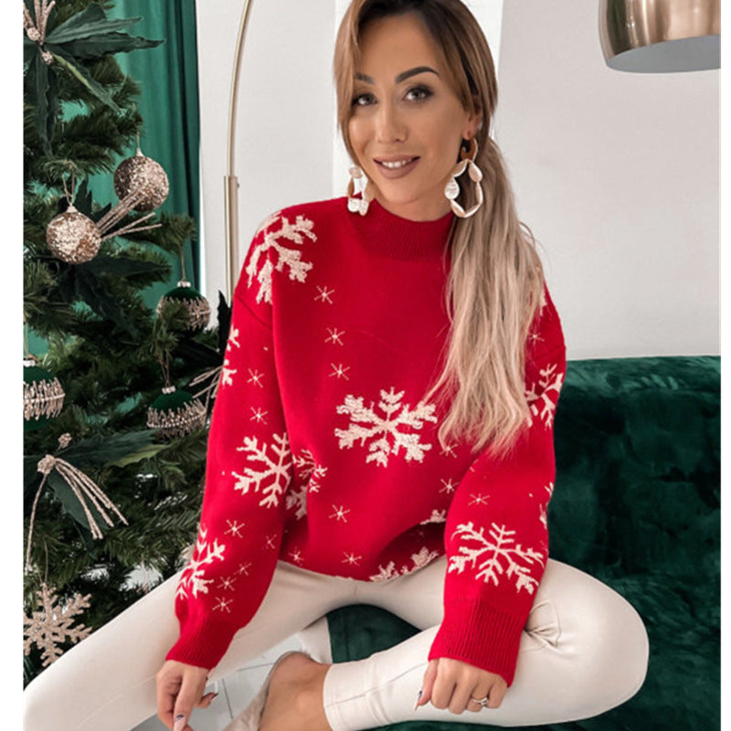 Women's Snowflake Christmas Knitted Jumper in Red