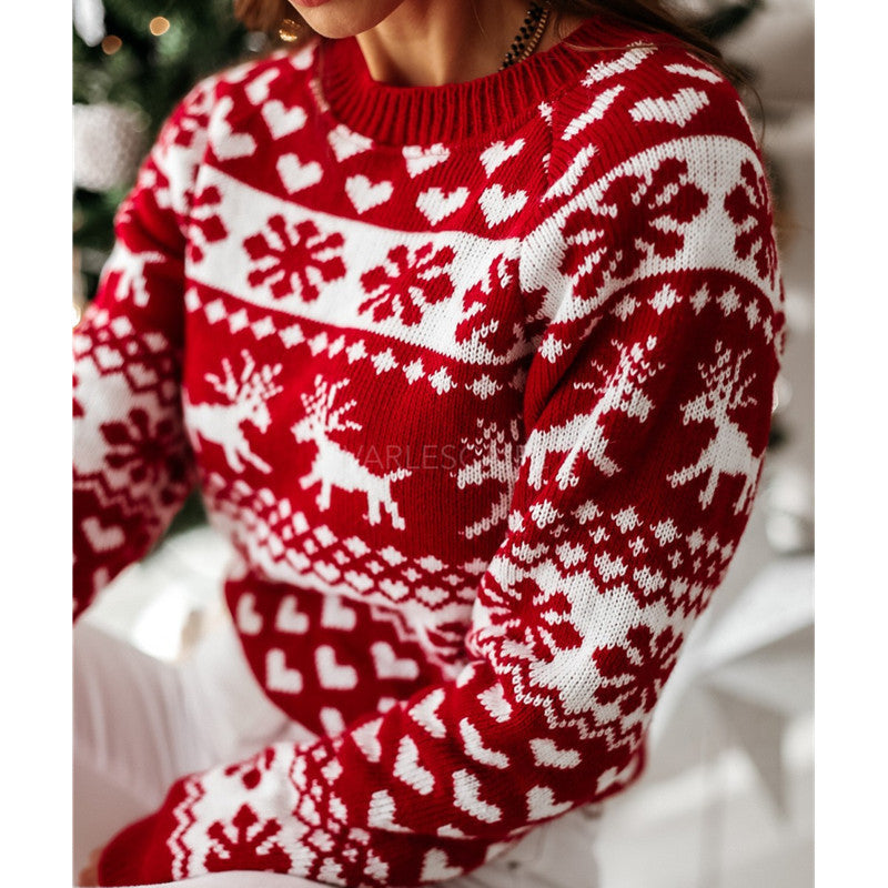 Women's Reindeer & Snowflake Christmas Jumper in Red