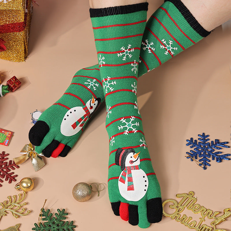 Novelty Christmas Toe Socks – Santa or Snowman — Green Snowman